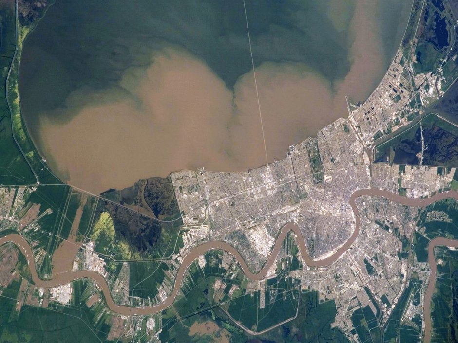 Lake Pontchartrain with a sediment plume as a result of the Bonnet Carre Spillway being opened