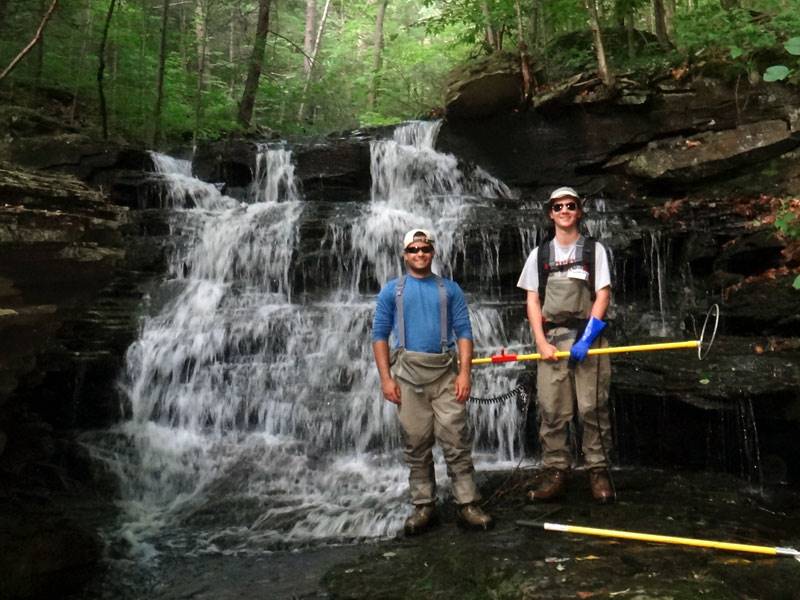 two trout surveyors standing in front of a Pennsylvania stream
